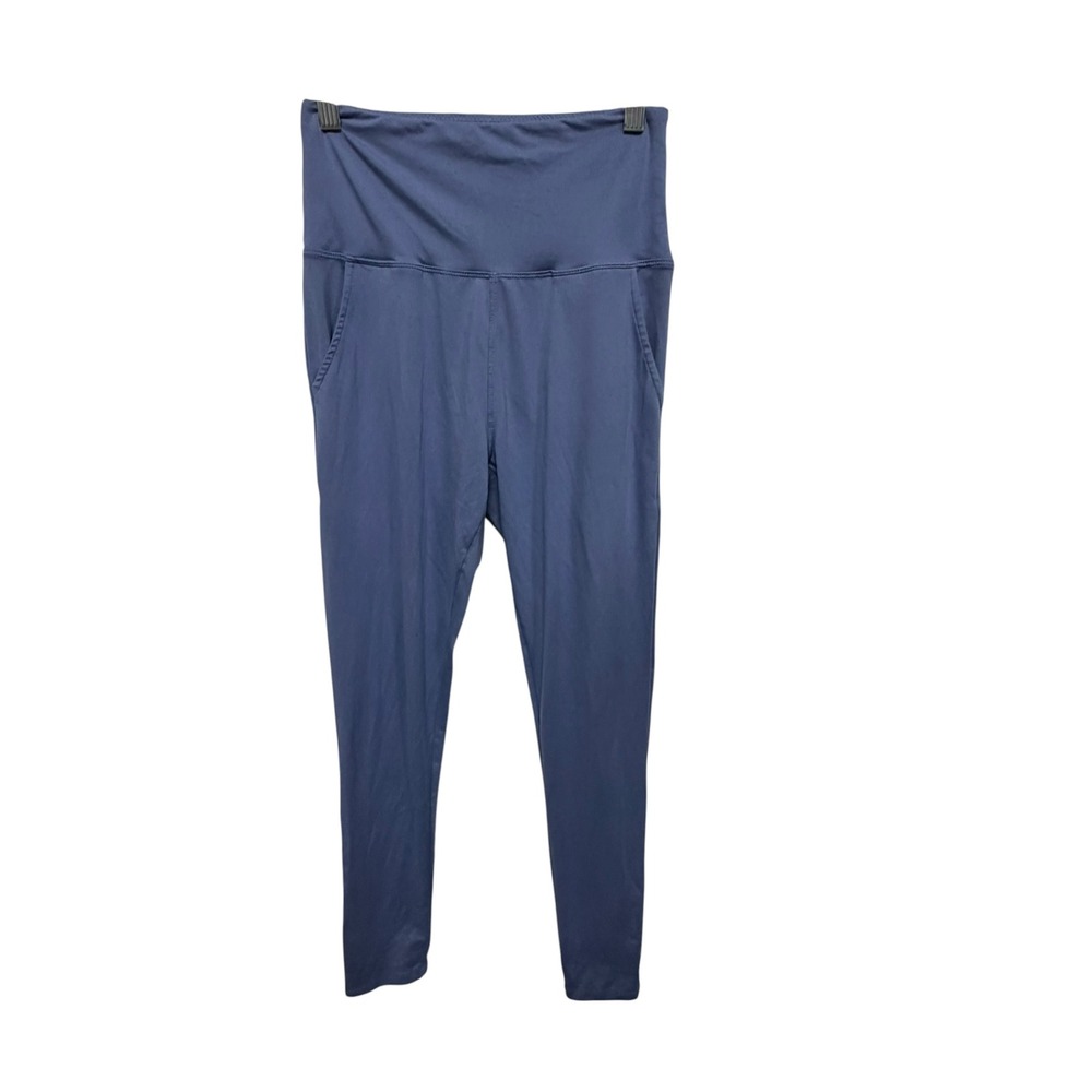 Women's Blue High Rise Leggings S/M Wide Waistband Pockets Stretch Yoga Pants